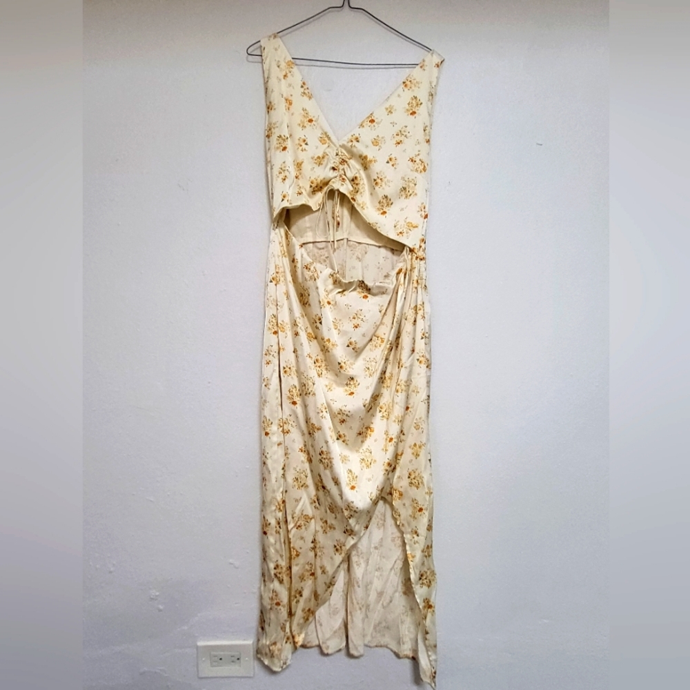 Abercrombie and Fitch Cince-Front Satin Midi Dress